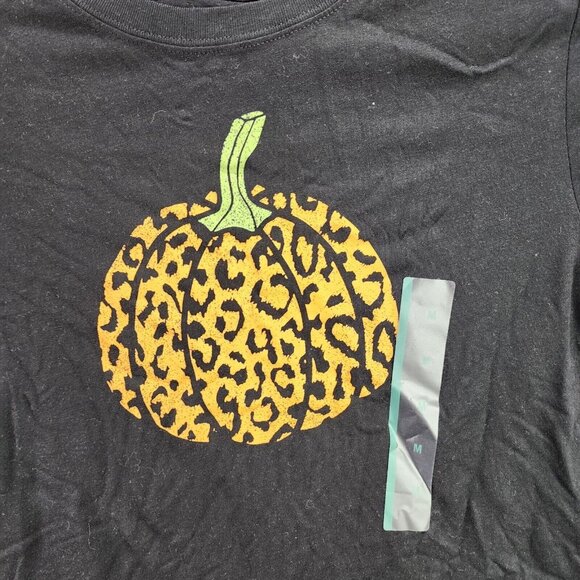 Womens Mighty Fine Black Leopard Print Pumpkin T Shirt Short Sleeve Halloween M - Picture 2 of 7